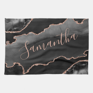 Zwart en Roos Gold Faux Glitter Agate Theedoek