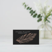 Zwart en Roos Gold Faux Glitter Feather Visitekaartje (Staand voorkant)