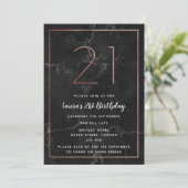 Zwart en Roos Gold-gemarmerd 21ste verjaardag Kaart (Staand voorkant)