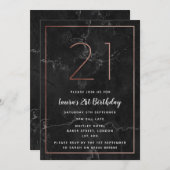 Zwart en Roos Gold-gemarmerd 21ste verjaardag Kaart (Voorkant / Achterkant)