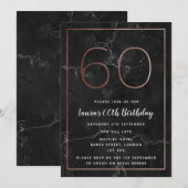 Zwart en Roos Gold-gemarmerde 60ste verjaardag Kaart (Voorkant / Achterkant)