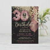 Zwart en Roos Gold Glitter 30th & Dirty Birthday Kaart (Staand voorkant)