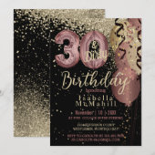Zwart en Roos Gold Glitter 30th & Dirty Birthday Kaart (Voorkant / Achterkant)