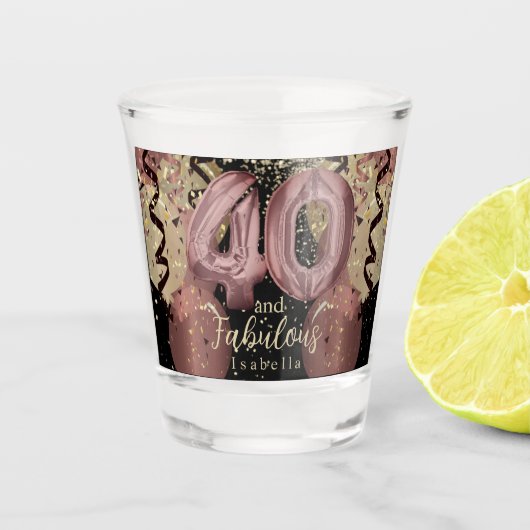 Zwart en Roos Gold Glitter 40ste verjaardag Shot Glas (Voorkant)