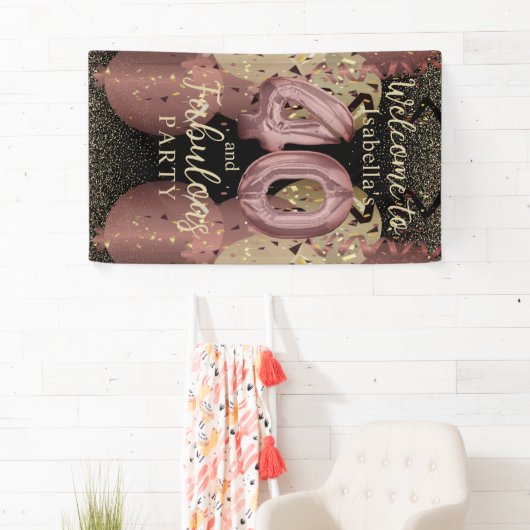 Zwart en Roos Gold Glitter 40ste verjaardag Spandoek (Insitu)