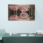 Zwart en Roos Gold Glitter 40ste verjaardag Spandoek (Beurs)