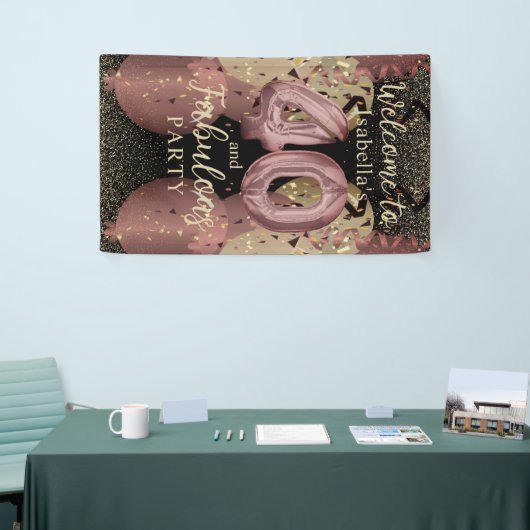 Zwart en Roos Gold Glitter 40ste verjaardag Spandoek (Beurs)