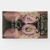 Zwart en Roos Gold Glitter 40ste verjaardag Spandoek (Horizontaal)
