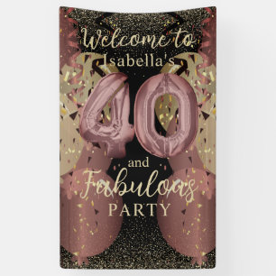 Zwart en Roos Gold Glitter 40ste verjaardag Spandoek