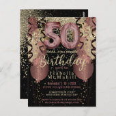 Zwart en Roos Gold Glitter 50ste verjaardag Briefkaart (Voorkant / Achterkant)