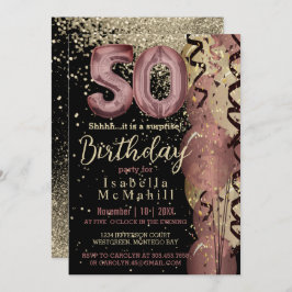 Zwart en Roos Gold Glitter 50ste verjaardag Kaart