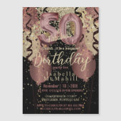 Zwart en Roos Gold Glitter 50ste verjaardag Magnetische Uitnodiging (Voorkant)