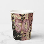 Zwart en Roos Gold Glitter 50ste verjaardag Papieren Bekers (Achterkant)