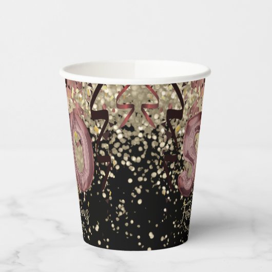 Zwart en Roos Gold Glitter 50ste verjaardag Papieren Bekers (Links)