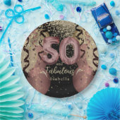 Zwart en Roos Gold Glitter 50ste verjaardag Papieren Bordje (Feest)