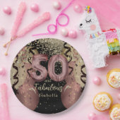 Zwart en Roos Gold Glitter 50ste verjaardag Papieren Bordje (Feest)