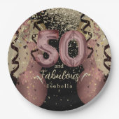 Zwart en Roos Gold Glitter 50ste verjaardag Papieren Bordje (Voorkant)