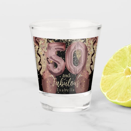 Zwart en Roos Gold Glitter 50ste verjaardag Shot Glas (Voorkant)