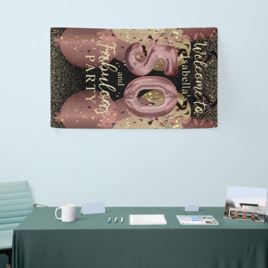 Zwart en Roos Gold Glitter 50ste verjaardag Spandoek (Beurs)