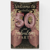 Zwart en Roos Gold Glitter 50ste verjaardag Spandoek (Verticaal)