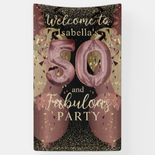 Zwart en Roos Gold Glitter 50ste verjaardag Spandoek