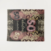 Zwart en Roos Gold Glitter 50ste verjaardag Wandkleed (Voorkant (horizontaal))