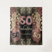 Zwart en Roos Gold Glitter 50ste verjaardag Wandkleed (Voorkant)