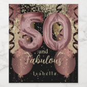 Zwart en Roos Gold Glitter 50ste verjaardag Wijn Etiket (Enkel label)