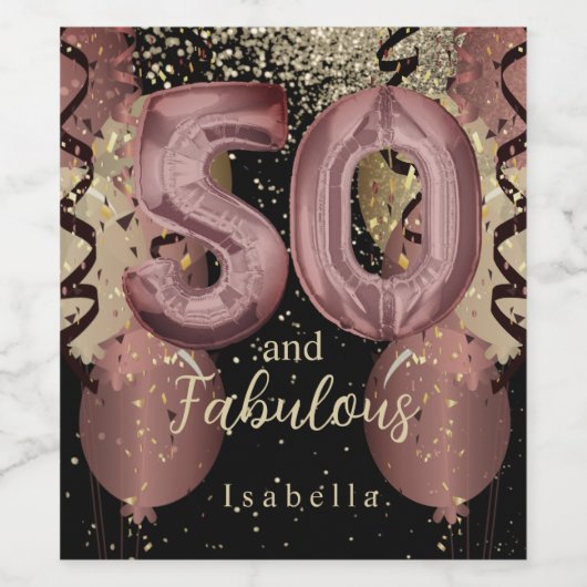 Zwart en Roos Gold Glitter 50ste verjaardag Wijn Etiket (Enkel label)