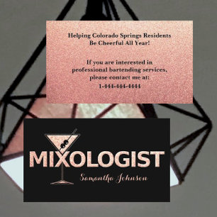 Zwart en Roos Gold Glitter Bartender Visitekaartje