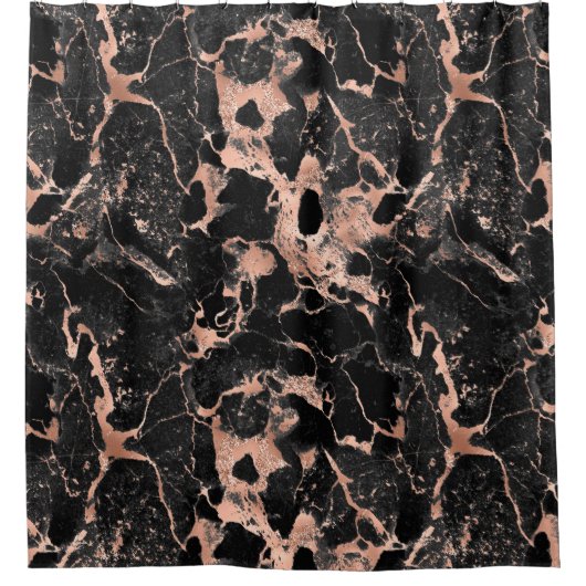 Zwart en Roos Gold Glitter Marble 2 Douchegordijn (Voorkant)