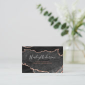 Zwart en Roos Gold Glitter Waterverf Gilded Agate Visitekaartje (Staand voorkant)