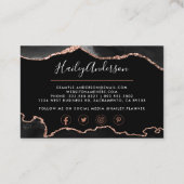 Zwart en Roos Gold Glitter Waterverf Gilded Agate Visitekaartje (Achterkant)