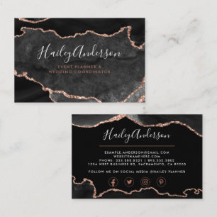 Zwart en Roos Gold Glitter Waterverf Gilded Agate Visitekaartje