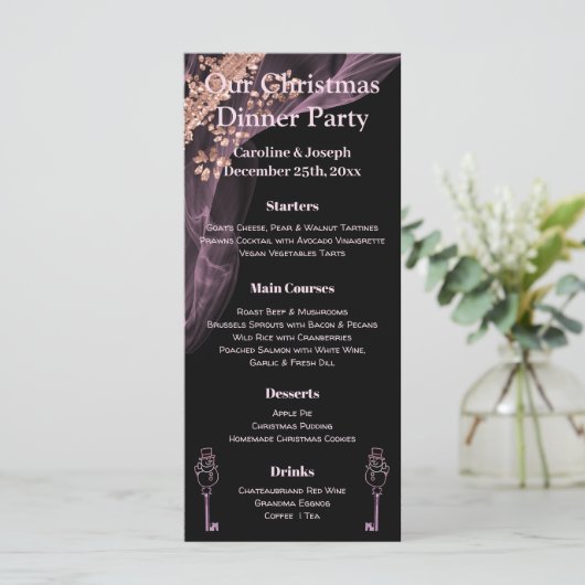 Zwart en Roos Gold Kerstmenu met Snowman Menu (Staand voorkant)