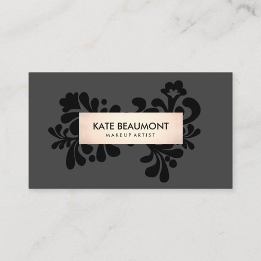 Zwart en Roos Gold Makeup Artist en Hair Salon Visitekaartje (Voorkant)