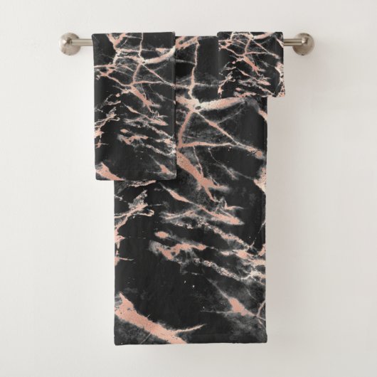 Zwart en Roos Gold Marble 3 Bad Handdoek (Insitu)