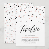 Zwart en Roos Gold-meisje 12e tiende verjaardag Kaart (Voorkant / Achterkant)