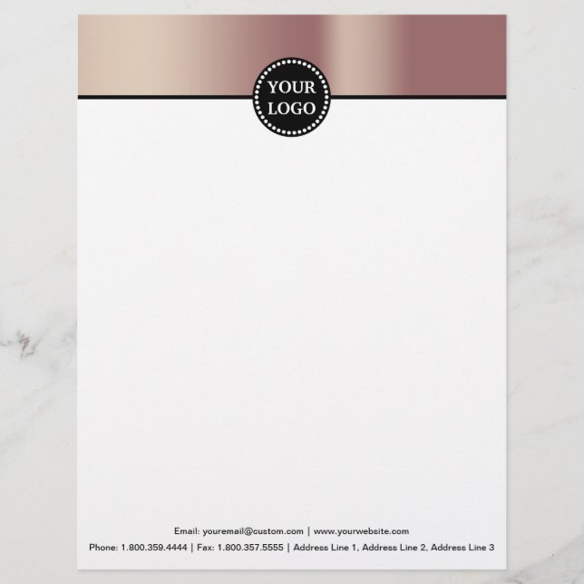 Zwart en Roos Gold Modern Briefpapier monogram Briefhoofd (Voorkant)
