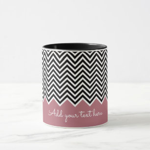 Zwart en ROOS GOLD Modern Chevron Custom TEXT Mok