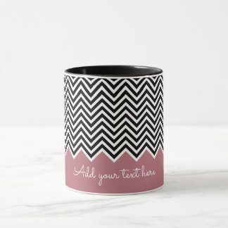 Zwart en ROOS GOLD Modern Chevron Custom TEXT Mok