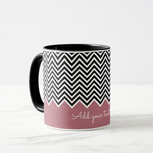 Zwart en ROOS GOLD Modern Chevron Custom TEXT Mok (Voorkant links)