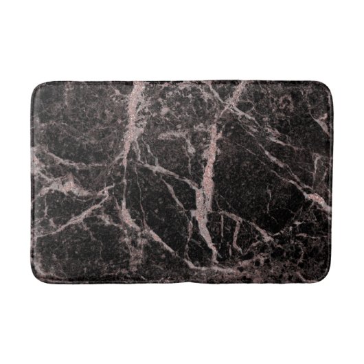 Zwart en Roos Gold Pink Glitter Marble Glam Trendy Badmat (Voorkant)