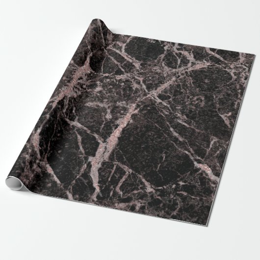 Zwart en Roos Gold Pink Glitter Marble Glam Trendy Cadeaupapier (Uitgerold)