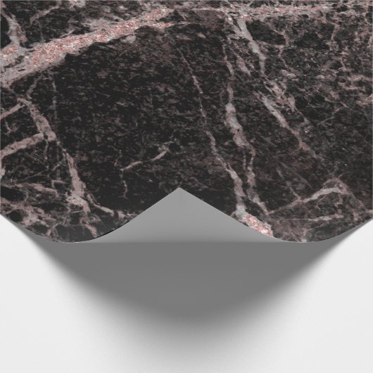 Zwart en Roos Gold Pink Glitter Marble Glam Trendy Cadeaupapier (Hoek)