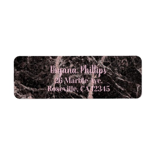 Zwart en Roos Gold Pink Glitter Marble Glam Trendy Etiket (Voorkant)