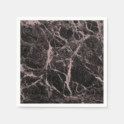 Zwart en Roos Gold Pink Glitter Marble Glam Trendy Servet (Voorkant)