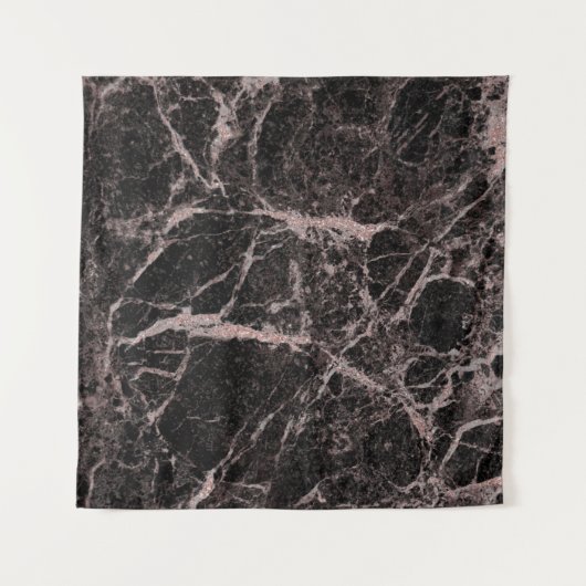 Zwart en Roos Gold Pink Glitter Marble Glam Trendy Wandkleed (Voorkant (horizontaal))