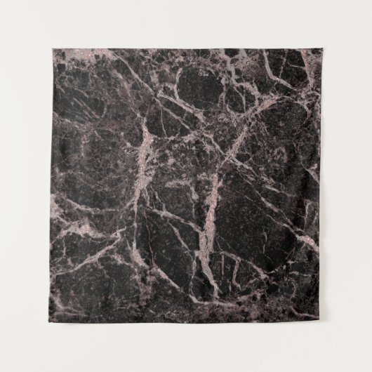 Zwart en Roos Gold Pink Glitter Marble Glam Trendy Wandkleed (Voorkant)