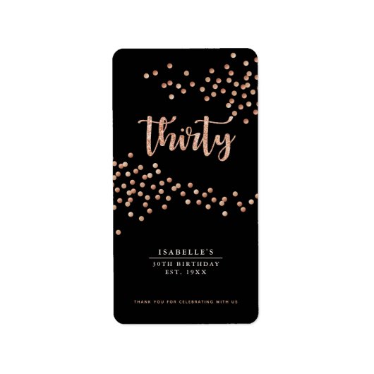 Zwart en Roos Gold Polka Dot Custom Favor Label (Voorkant)